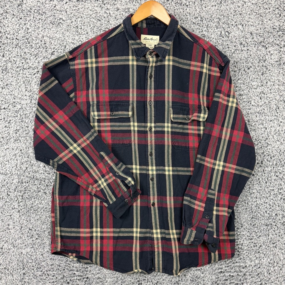Vintage Eddie Bauer Flannel Mens XL Blue Red Plaid Heavyweight Blanket Shirt